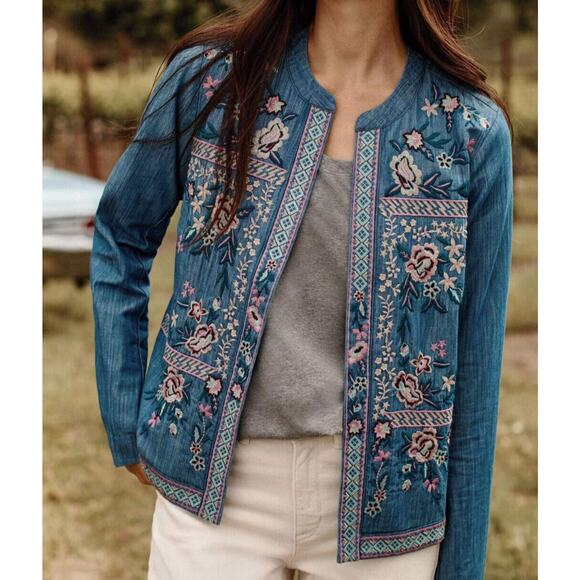 J. Jill Jackets & Blazers - NWT J. Jill Embroidered Indigo Open Front Jacket Floral Blue Women's Size Large